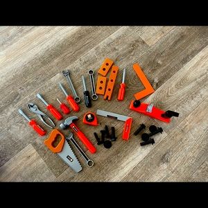 Play tool box with tools